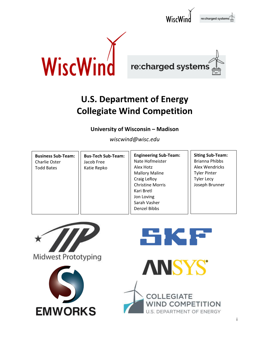 Wiscwind U.S. Department of Energy Collegiate Wind Competition