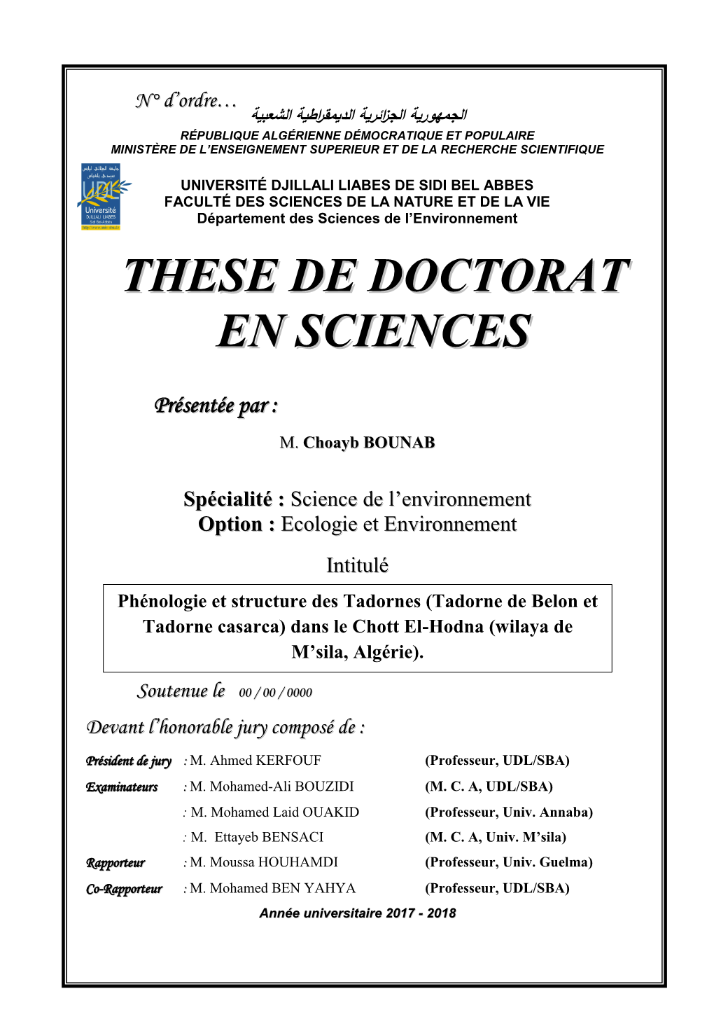 These De Doctorat En Sciences De Doctorat