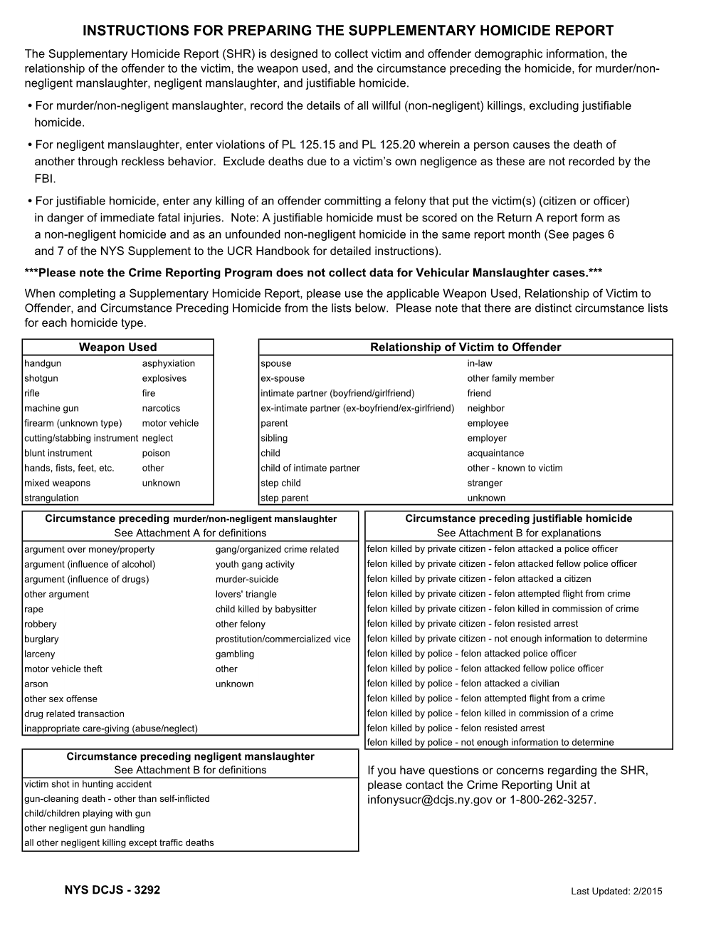 Instructions for Preparing the Supplementary Homicide Report