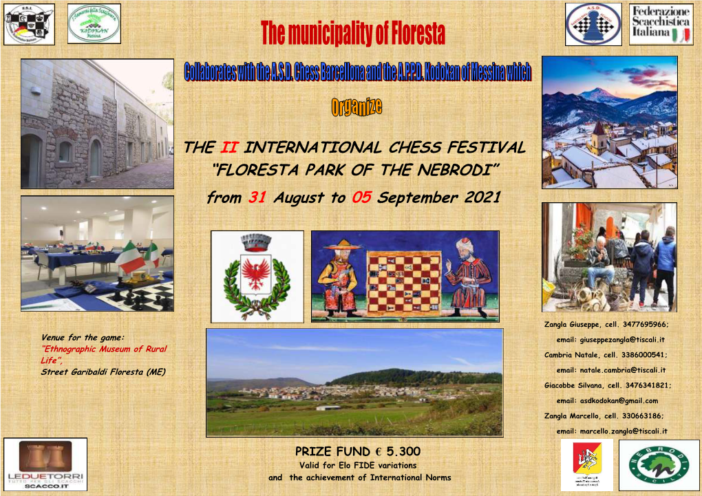THE II INTERNATIONAL CHESS FESTIVAL “FLORESTA PARK of the NEBRODI” from 31 August to 05 September 2021