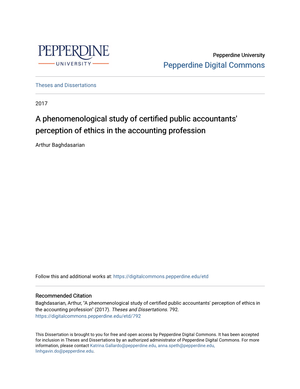 A Phenomenological Study of Certified Public Accountants' Perception of Ethics in the Accounting Profession