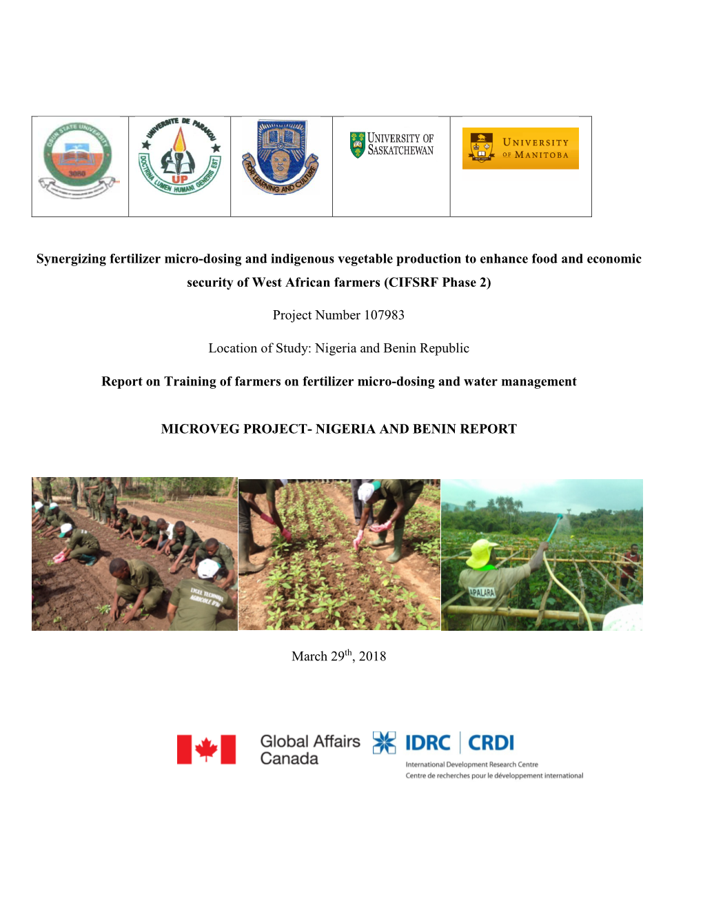 Synergizing Fertilizer Micro-Dosing and Indigenous Vegetable Production to Enhance Food and Economic Security of West African Farmers (CIFSRF Phase 2)