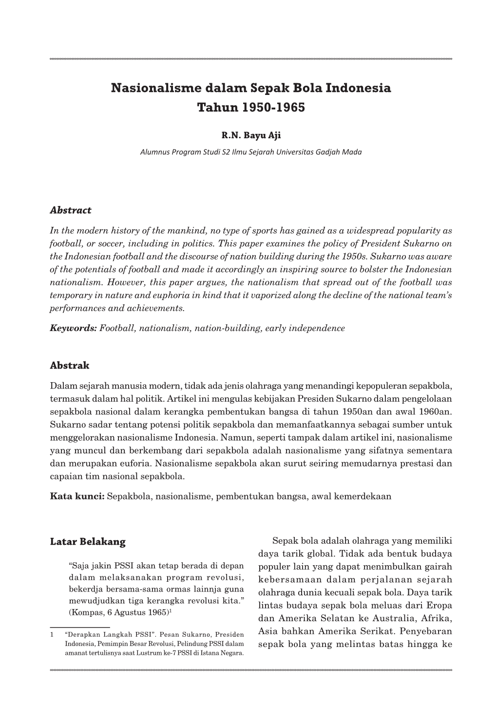 Nasionalisme Dalam Sepak Bola Indonesia Tahun 1950-1965
