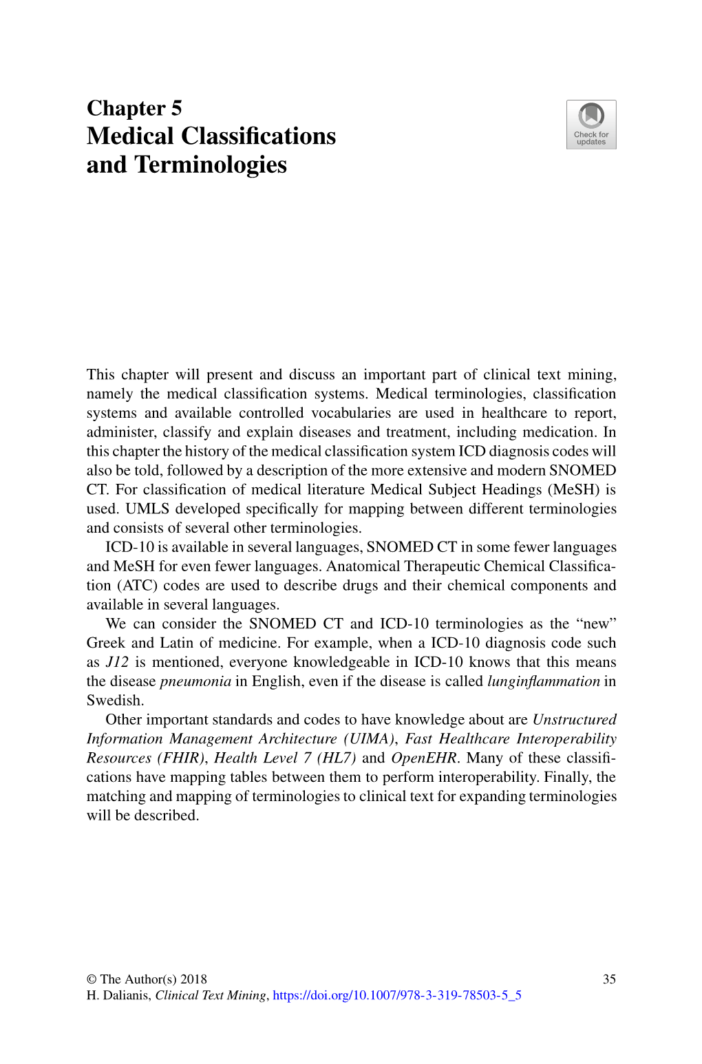 Chapter 5 Medical Classiﬁcations and Terminologies