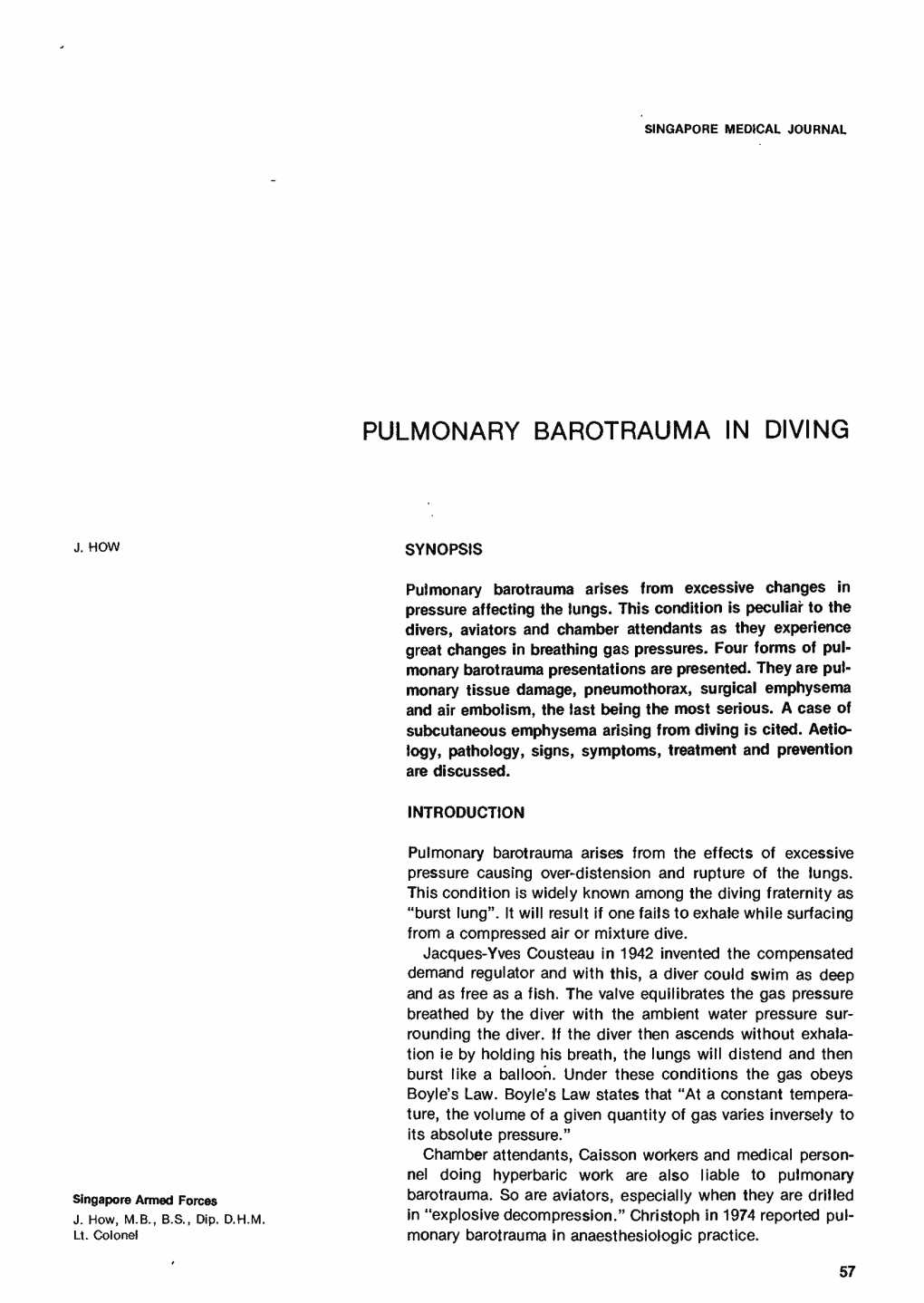 Pulmonary Barotrauma in Diving