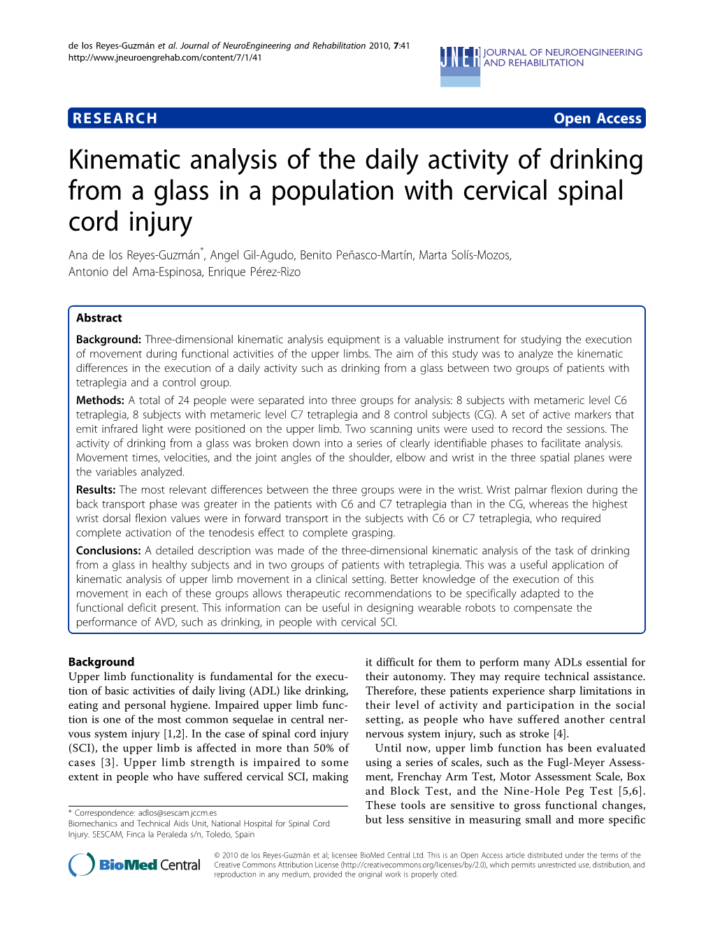 Kinematic Analysis of the Daily Activity of Drinking from a Glass in A