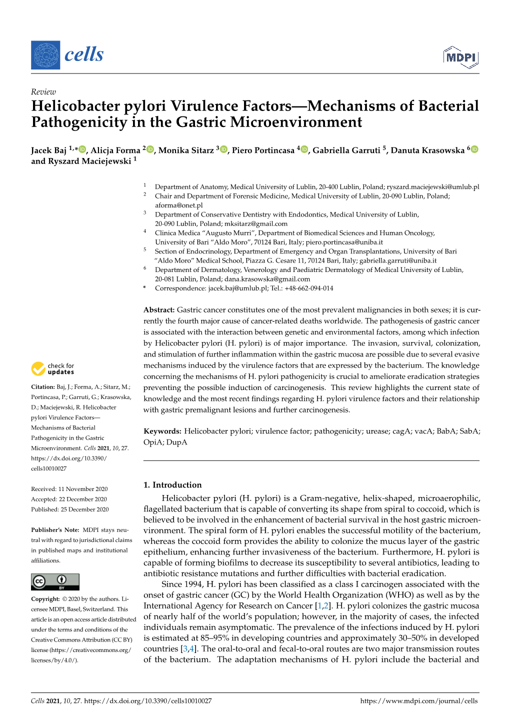 Helicobacter Pylori Virulence Factors—Mechanisms of Bacterial Pathogenicity in the Gastric Microenvironment