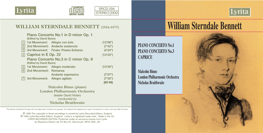 WILLIAM STERNDALE BENNETT (1816-1875) William Sterndale Bennett Piano Concerto No.1 in D Minor Op