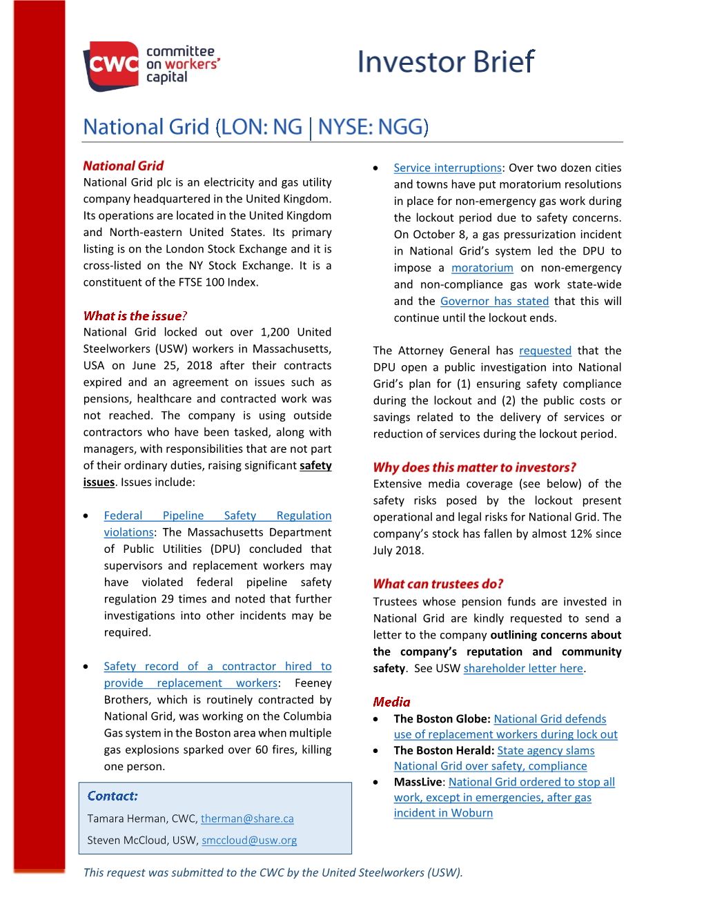 (USW). National Grid Plc Is an Electricity and Gas Utility Comp