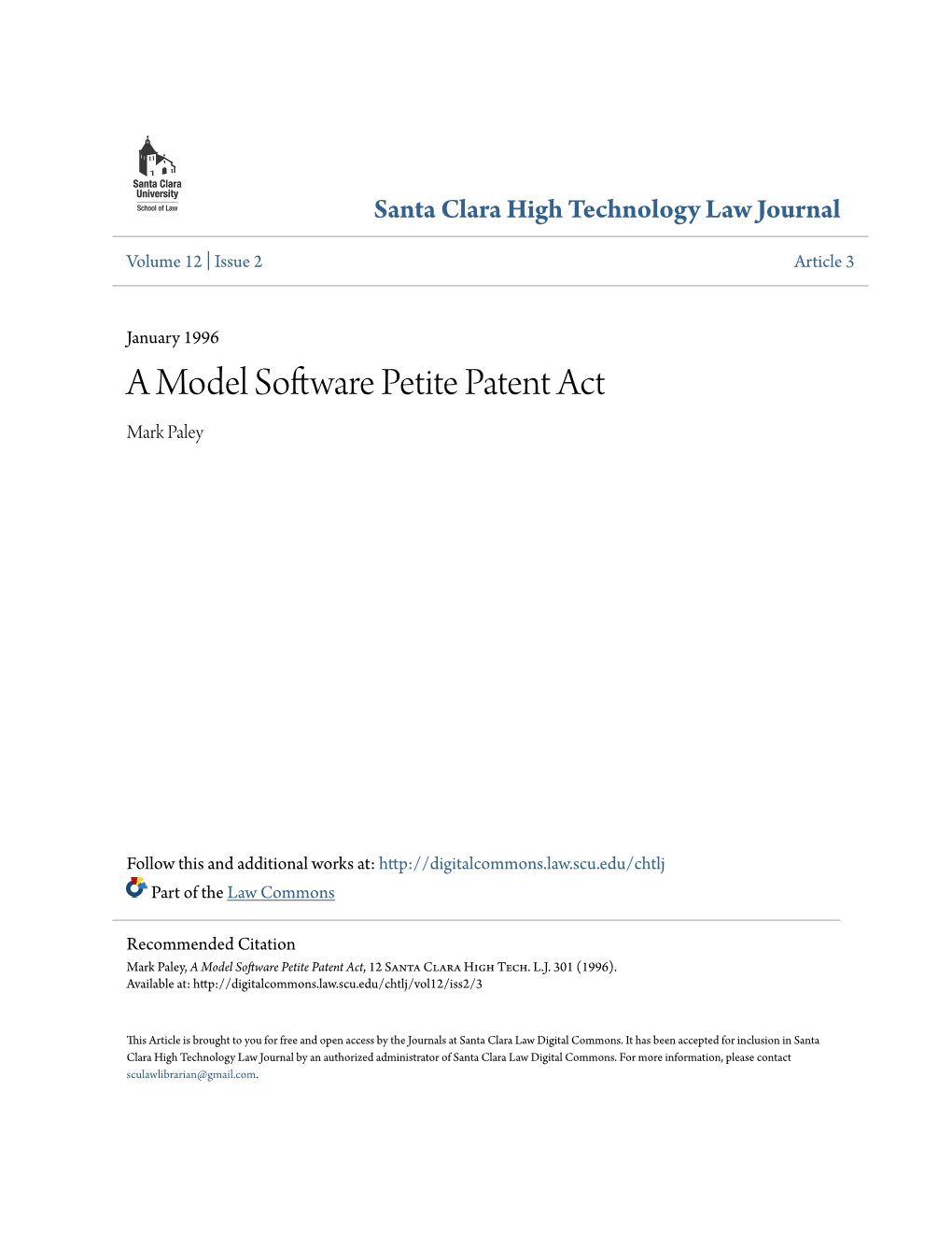 A Model Software Petite Patent Act Mark Paley
