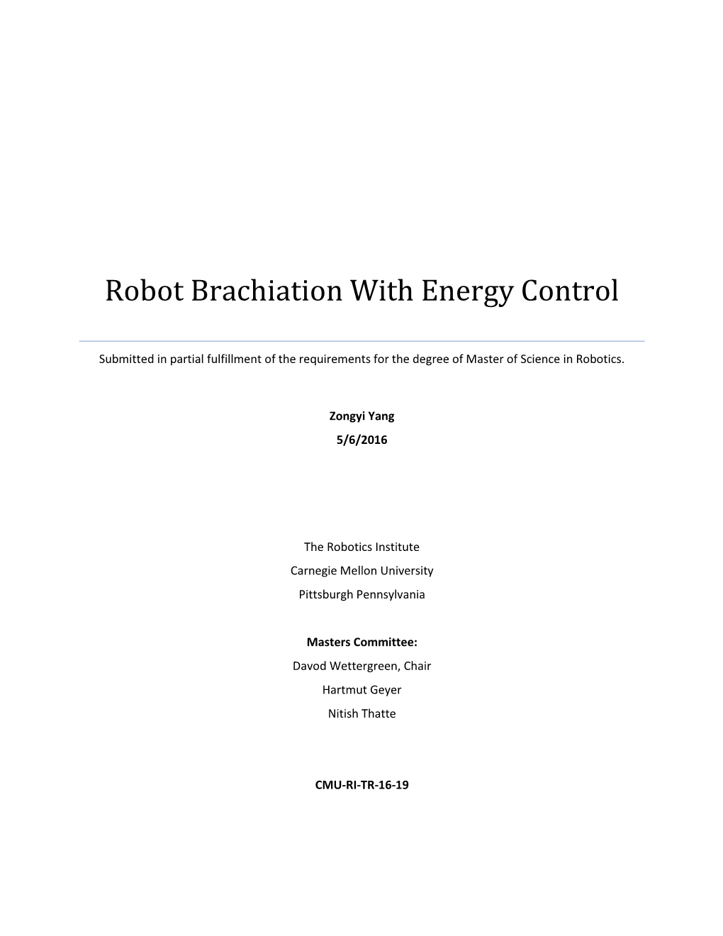 Robot Brachiation with Energy Control