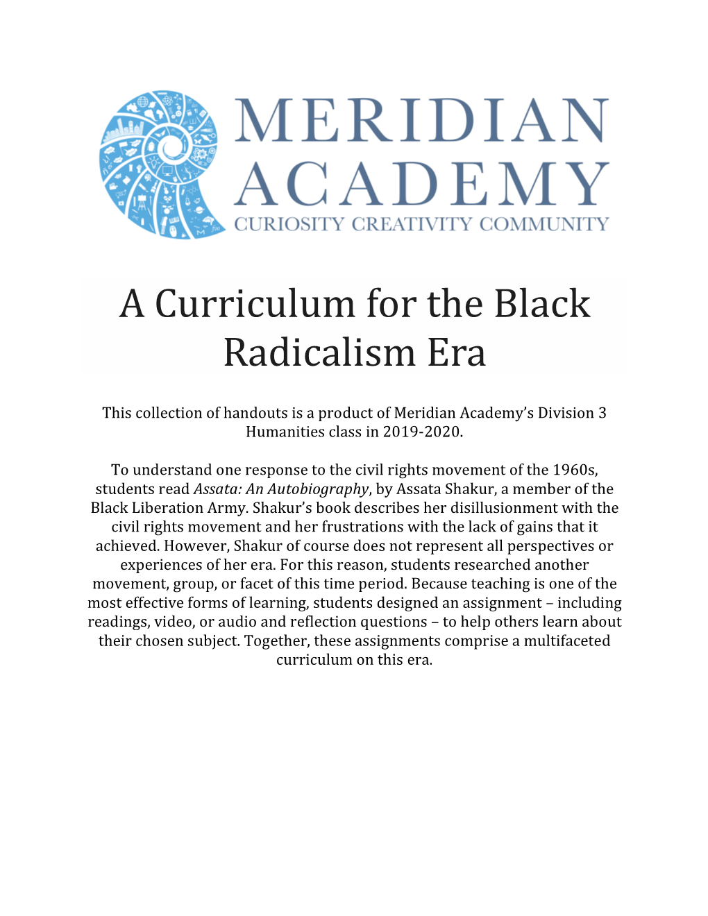 A Curriculum for the Black Radicalism Era