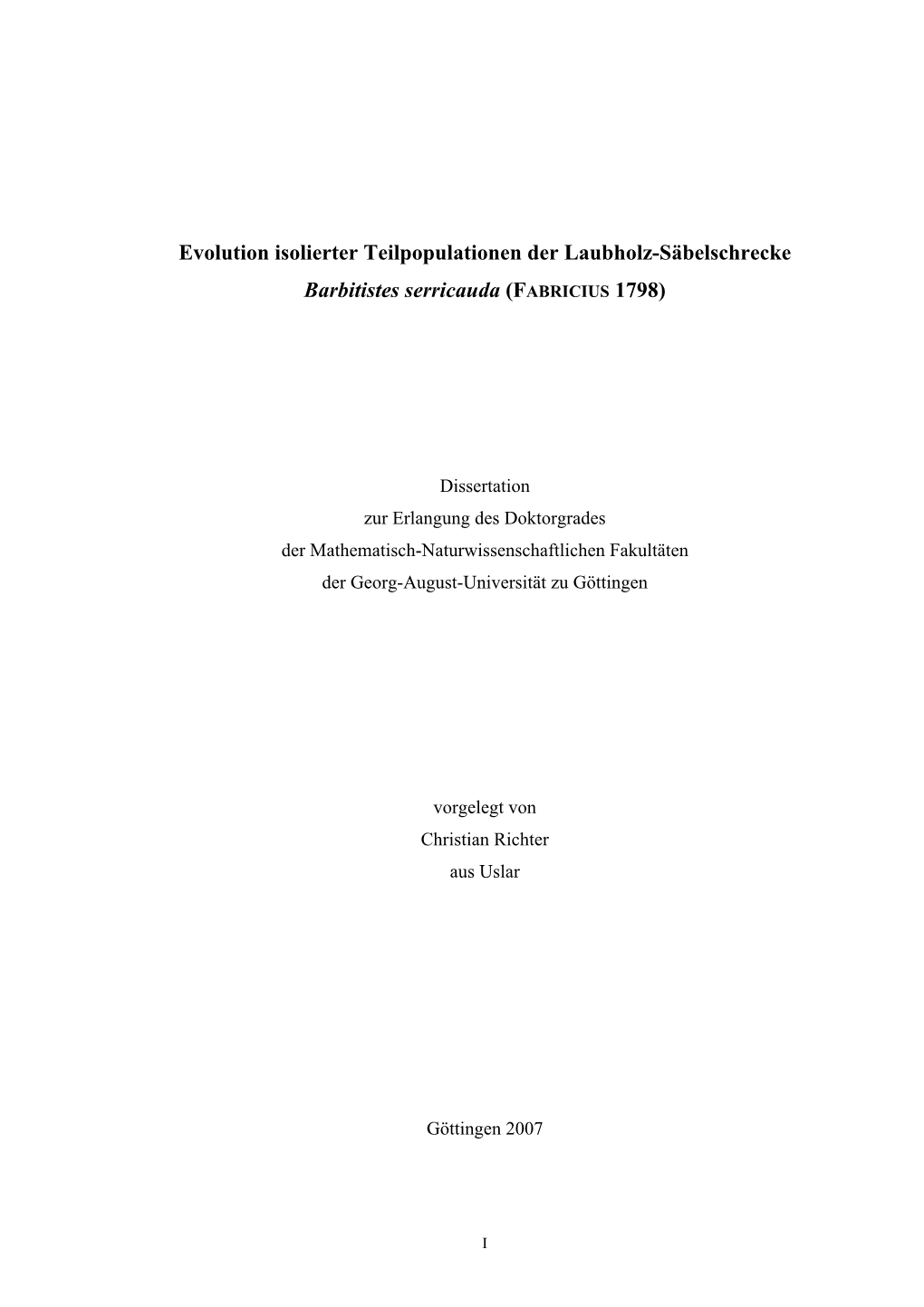 Evolution Isolierter Teilpopulationen Der Laubholz-Säbelschrecke