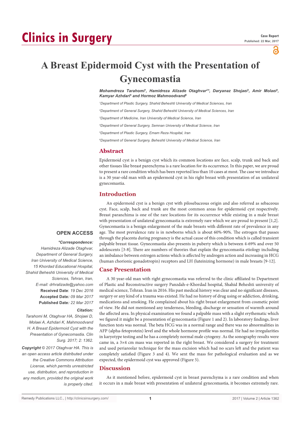 A Breast Epidermoid Cyst with the Presentation of Gynecomastia