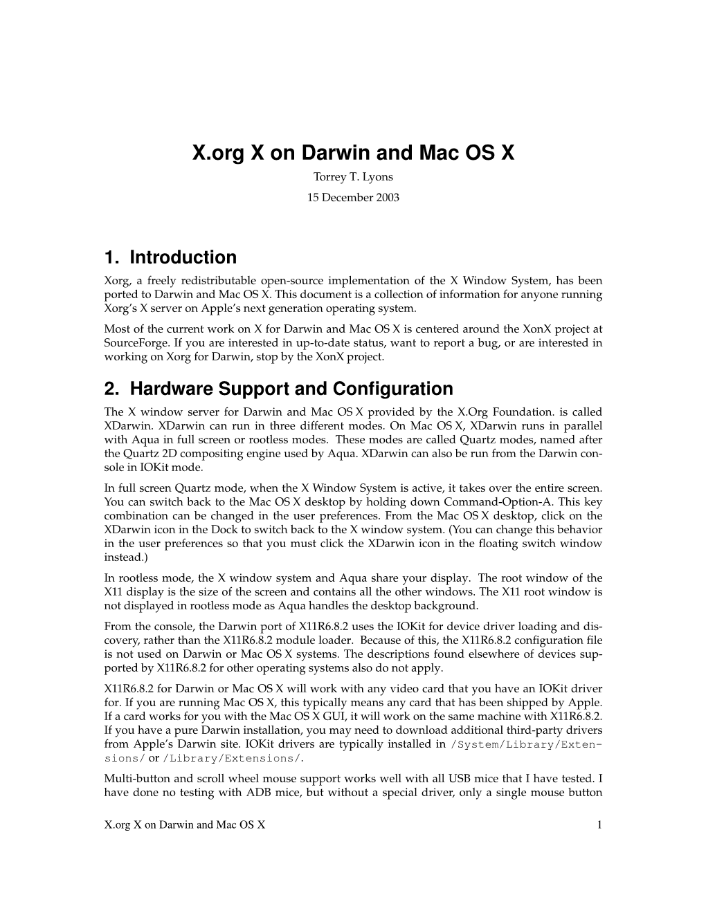 X.Org X on Darwin and Mac OS X