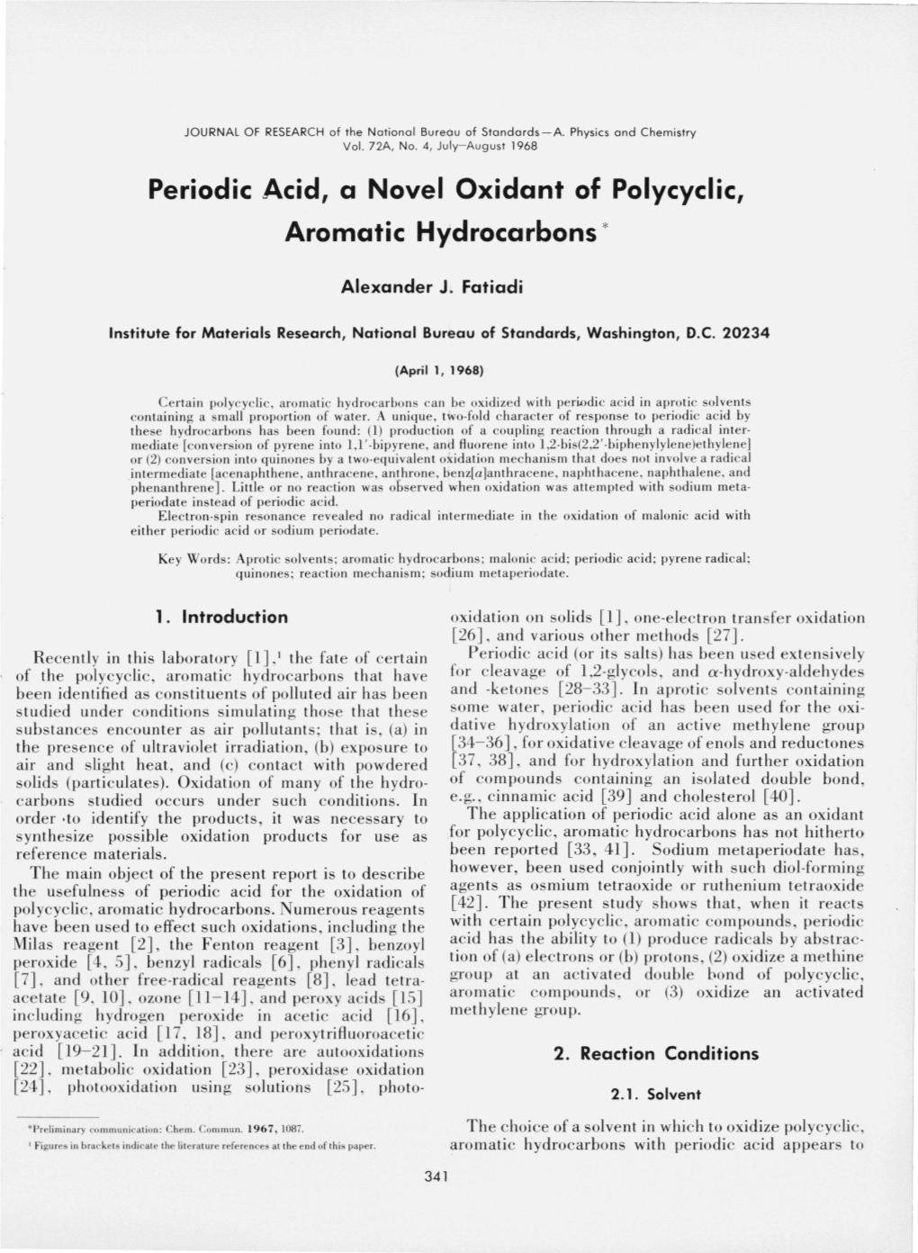 Periodic Acid, a Novel Oxidant of Polycyclic, Aromatic Hydrocarbons