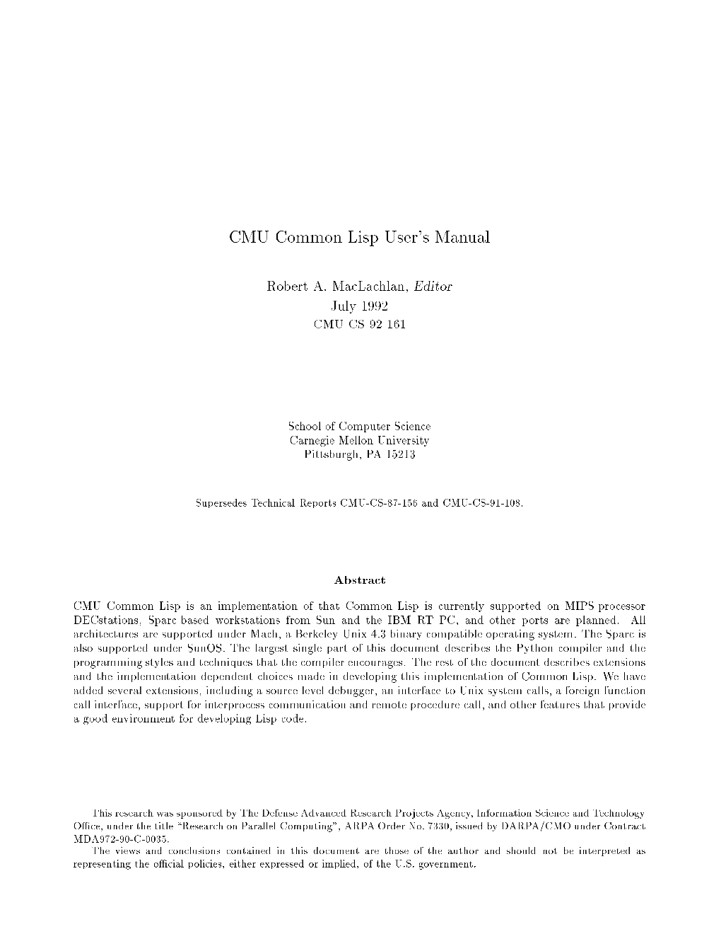 CMU Common Lisp User's Manual