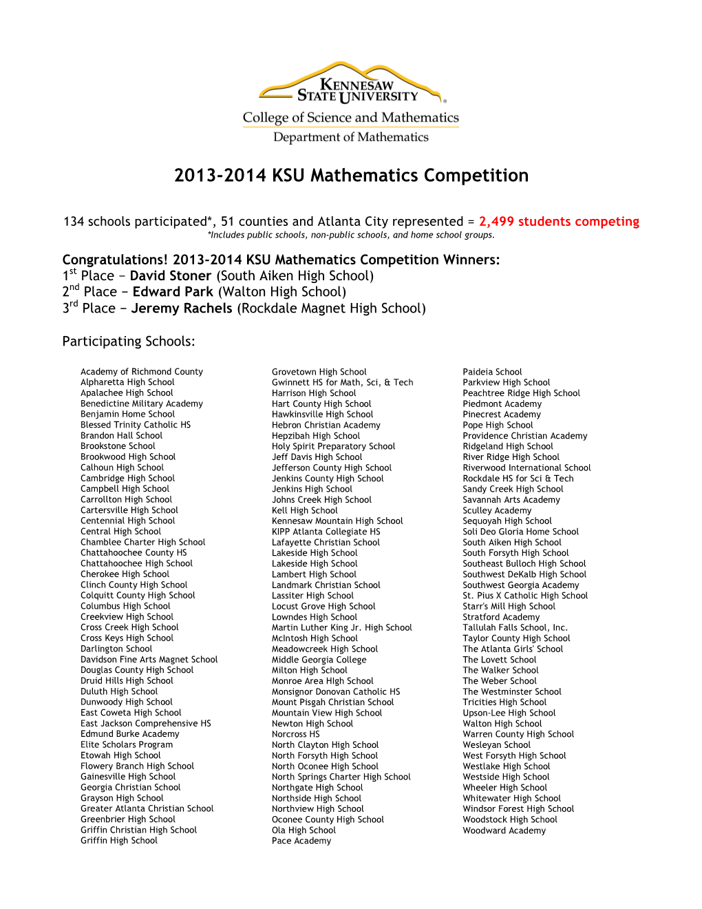 2013-2014 KSU Mathematics Competition