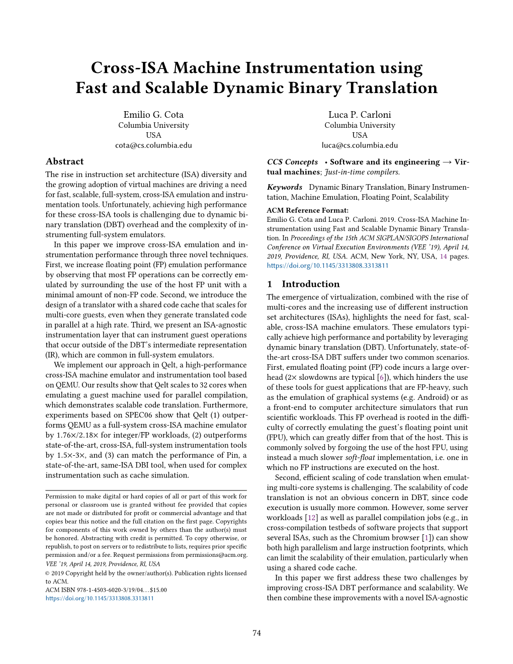 Cross-ISA Machine Instrumentation Using Fast and Scalable Dynamic Binary Translation