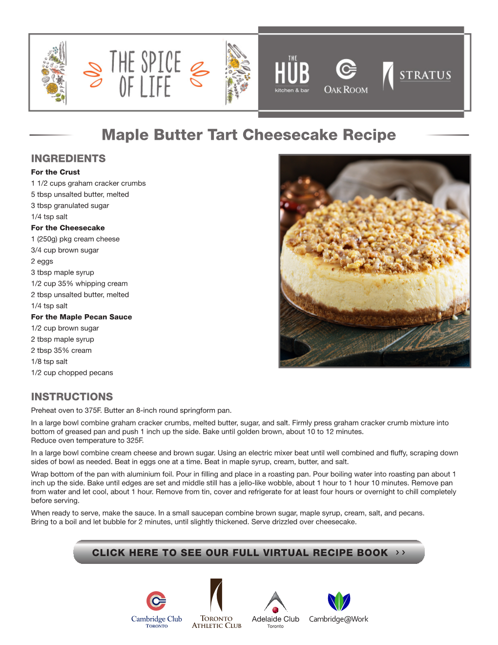 Maple Butter Tart Cheesecake Recipe