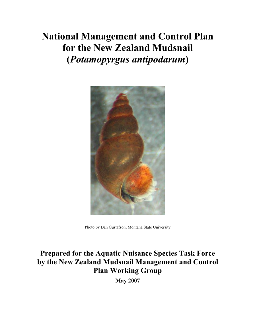 National Management and Control Plan for the New Zealand Mudsnail (Potamopyrgus Antipodarum)