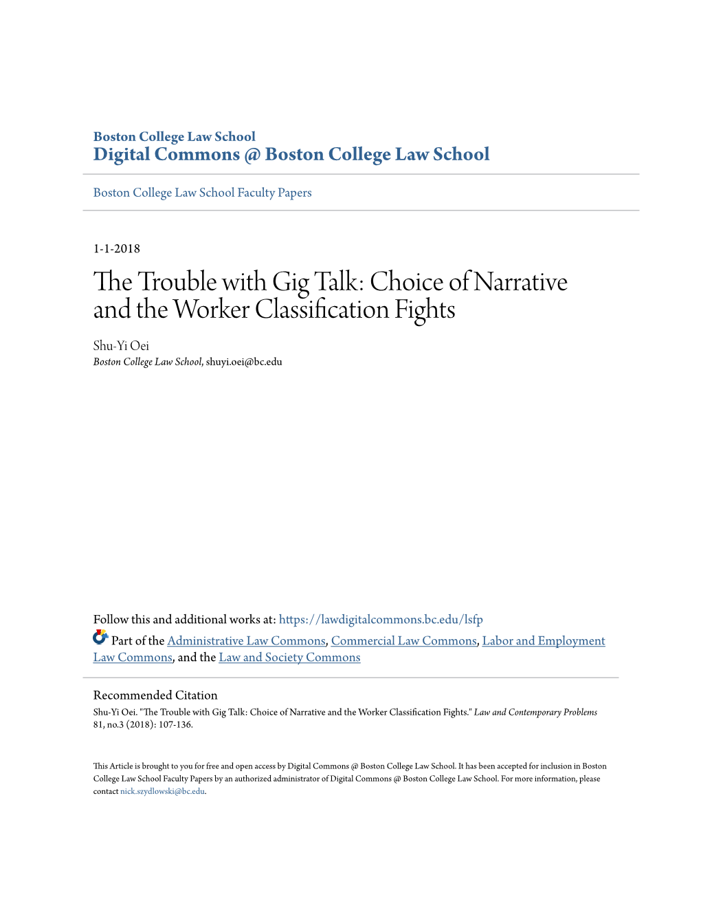 The Trouble with Gig Talk: Choice of Narrative and the Worker Classification Fights