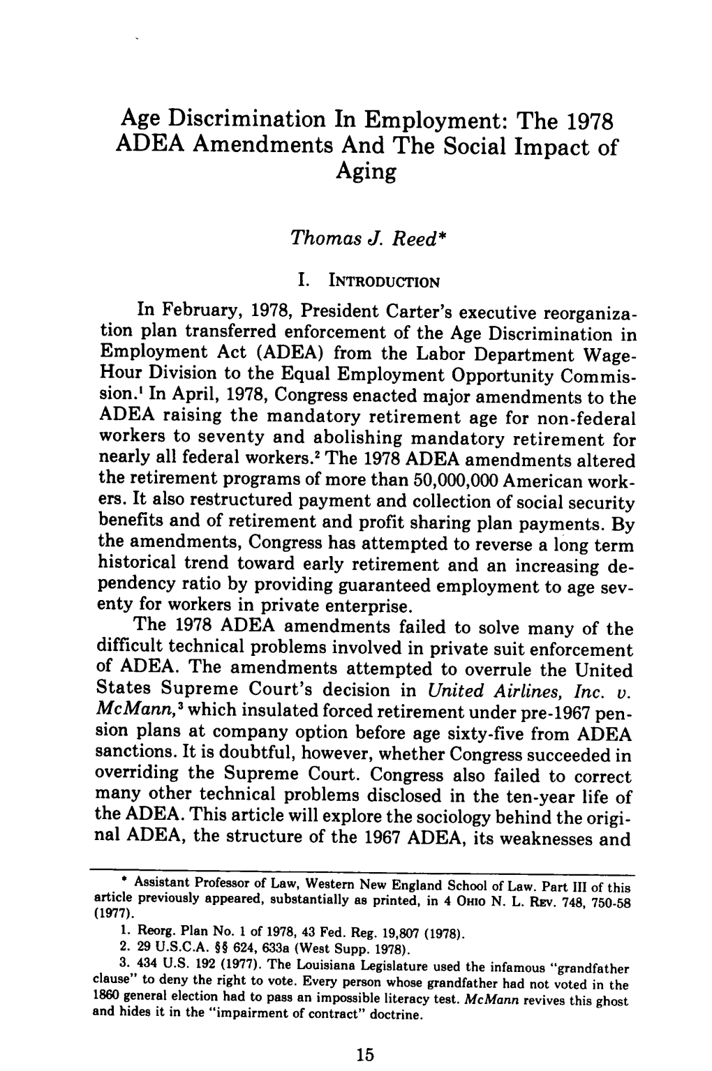 Age Discrimination in Employment: the 1978 ADEA Amendments and the Social Impact of Aging