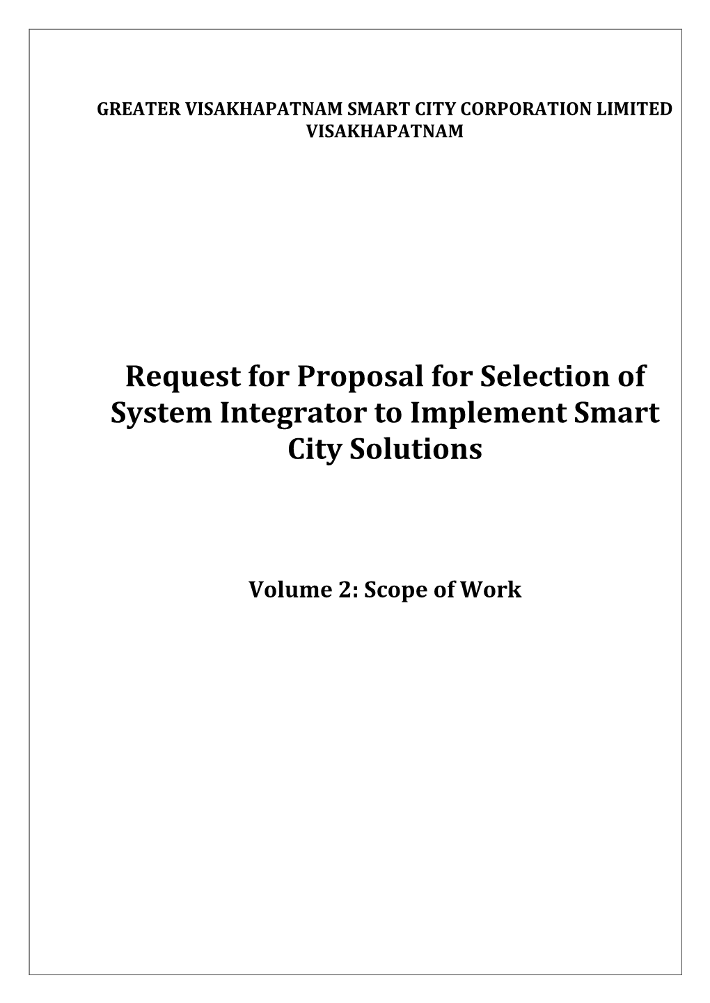 Request for Proposal for Selection of System Integrator to Implement Smart City Solutions