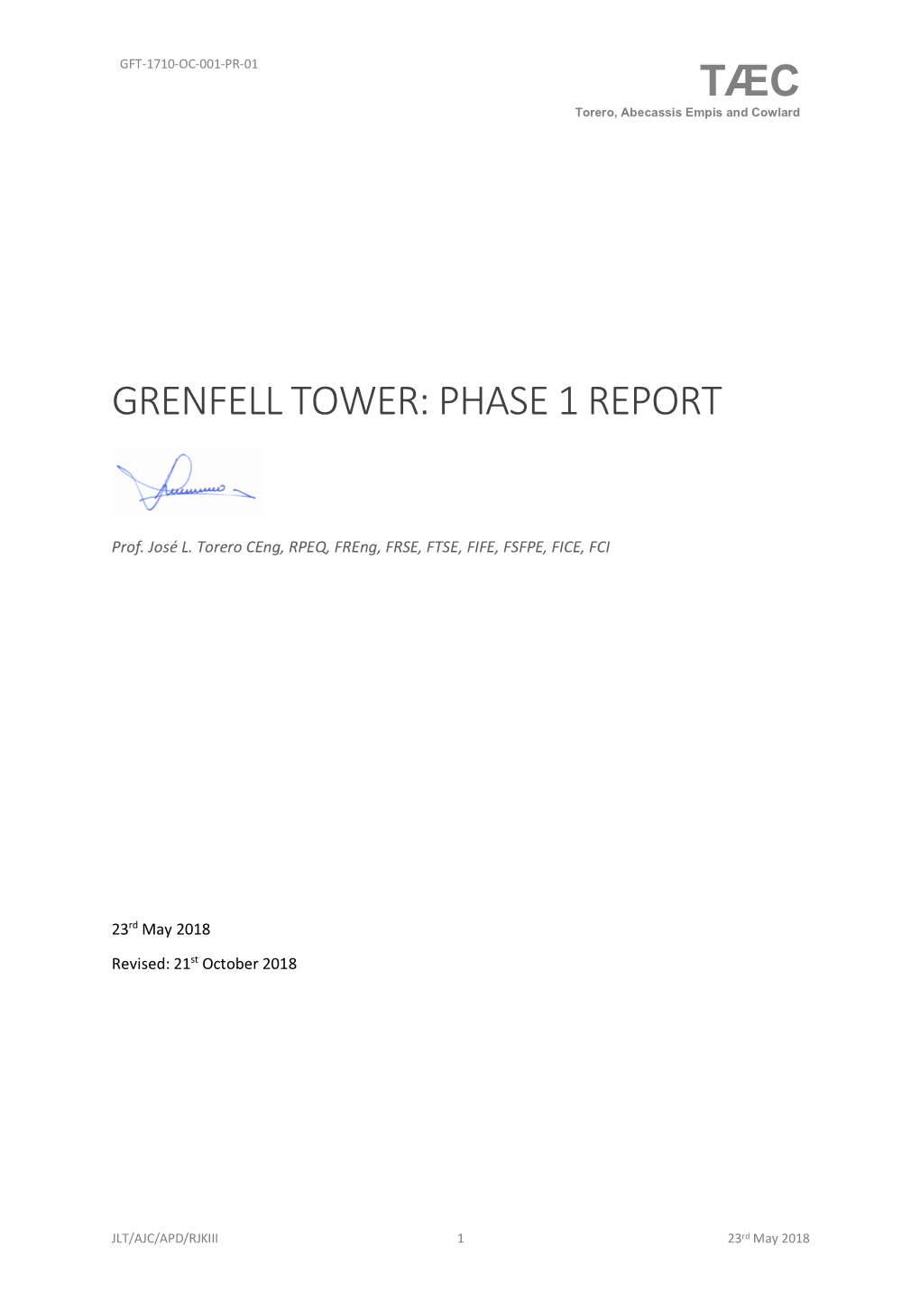 Tæc Grenfell Tower: Phase 1 Report
