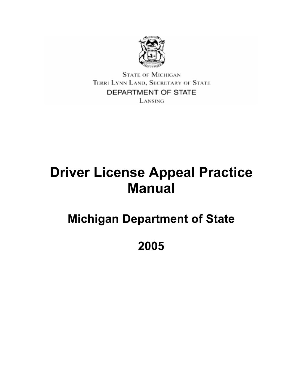 Michigan Department of State Driver License Appeal Practice Manual