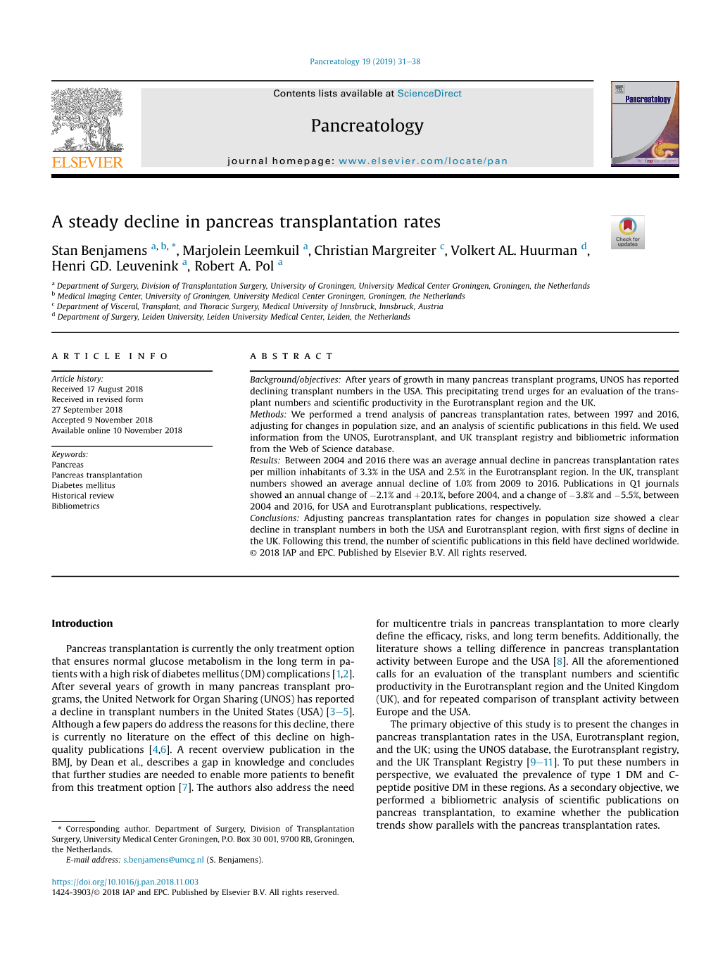 A Steady Decline in Pancreas Transplantation Rates