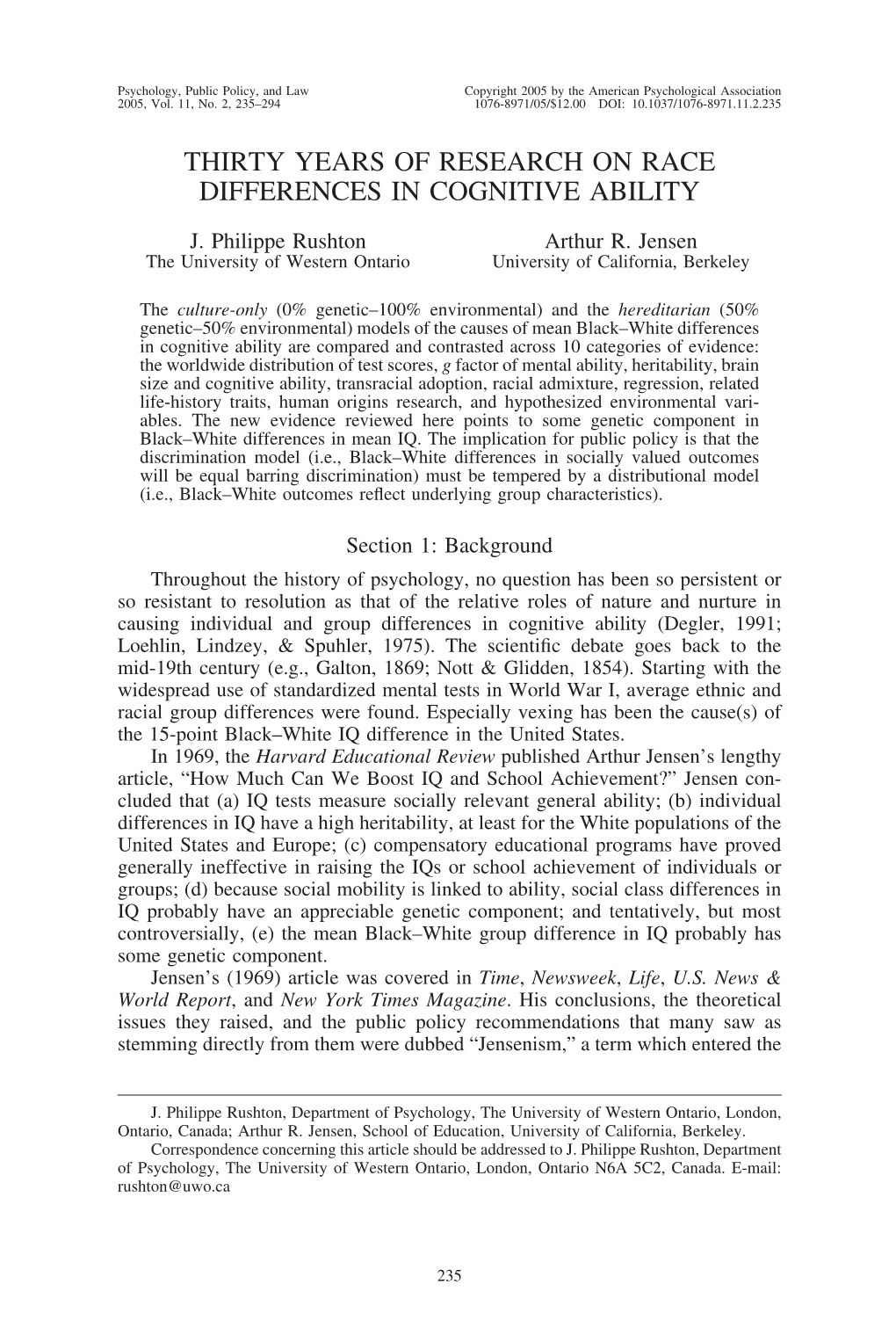 Thirty Years of Research on Race Differences in Cognitive Ability