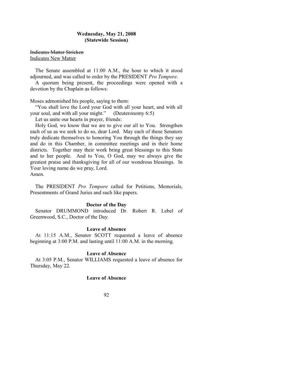 Senate Journal For May 21, 2008 - South Carolina Legislature Online