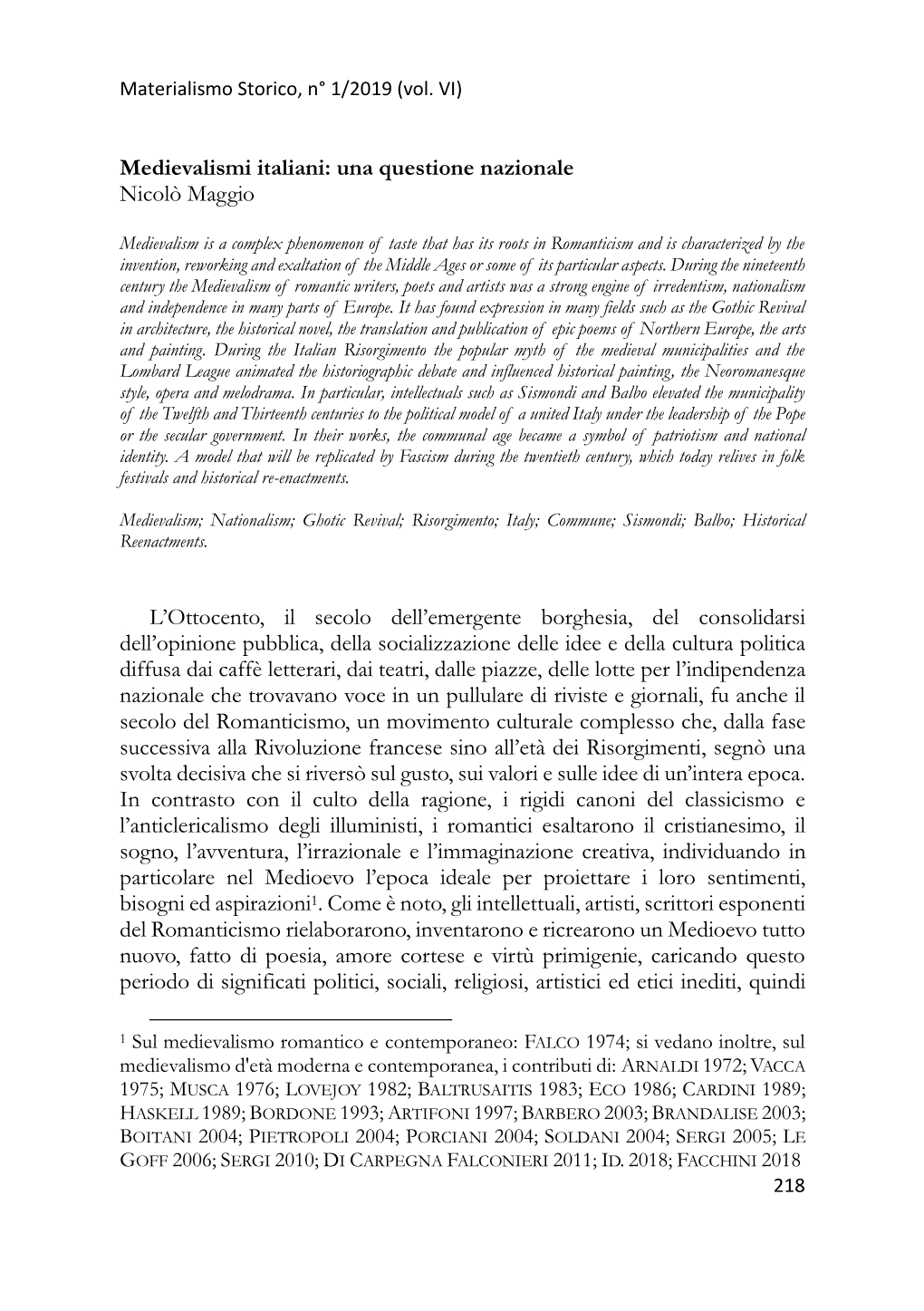 Una Questione Nazionale Nicolò Maggio L'ottocento, Il Secolo Dell