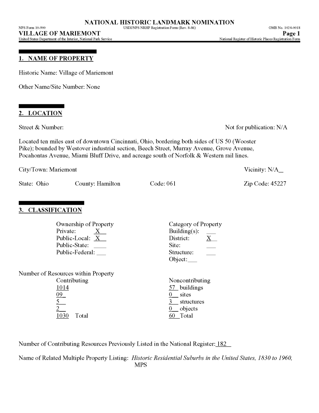 NATIONAL HISTORIC LANDMARK NOMINATION NPS Form 10-5 USDI/NPS NRHP Registration Form (Rev