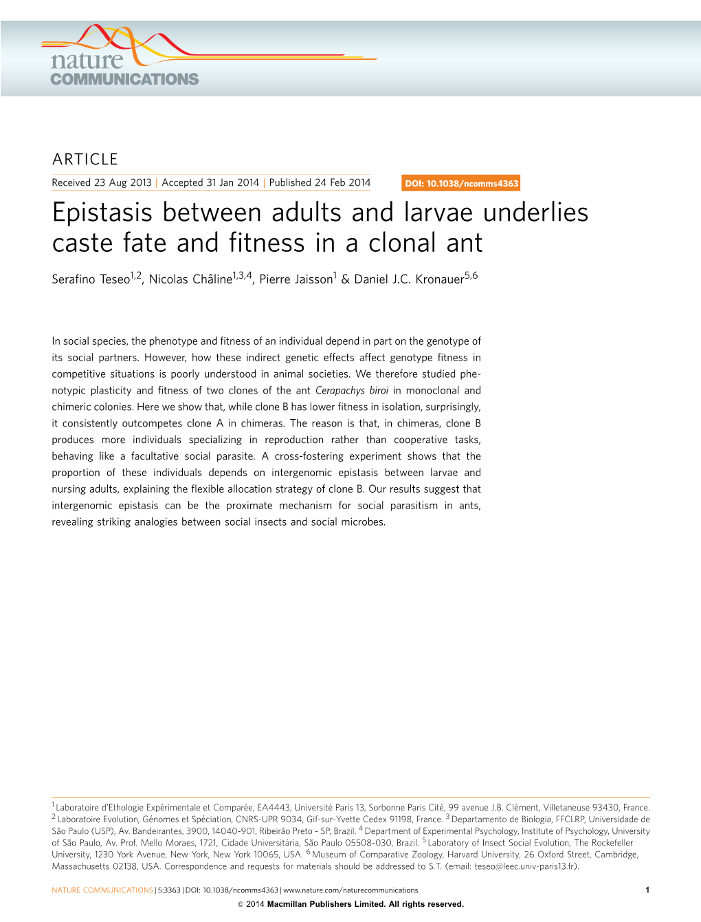 Epistasis Between Adults and Larvae Underlies Caste Fate and Fitness in A