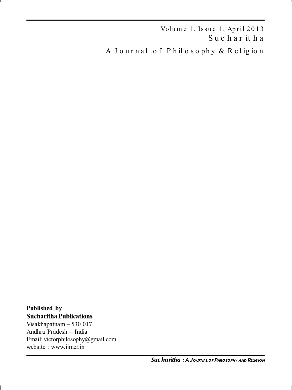 Sucharitha a Journal of Philosophy & Religion