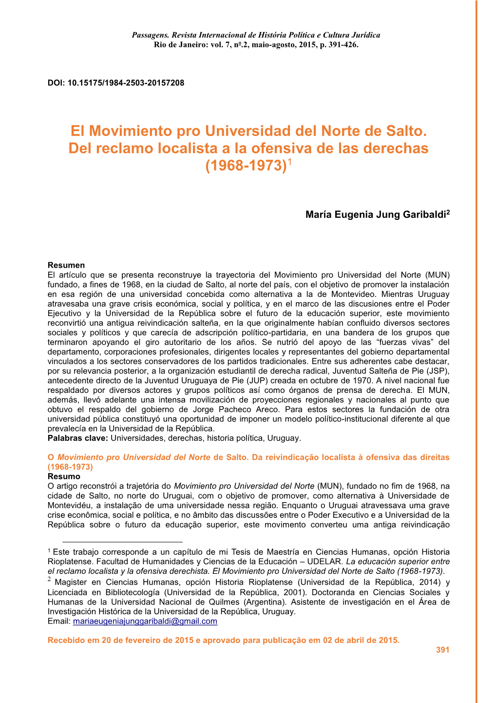 El Movimiento Pro Universidad Del Norte De Salto