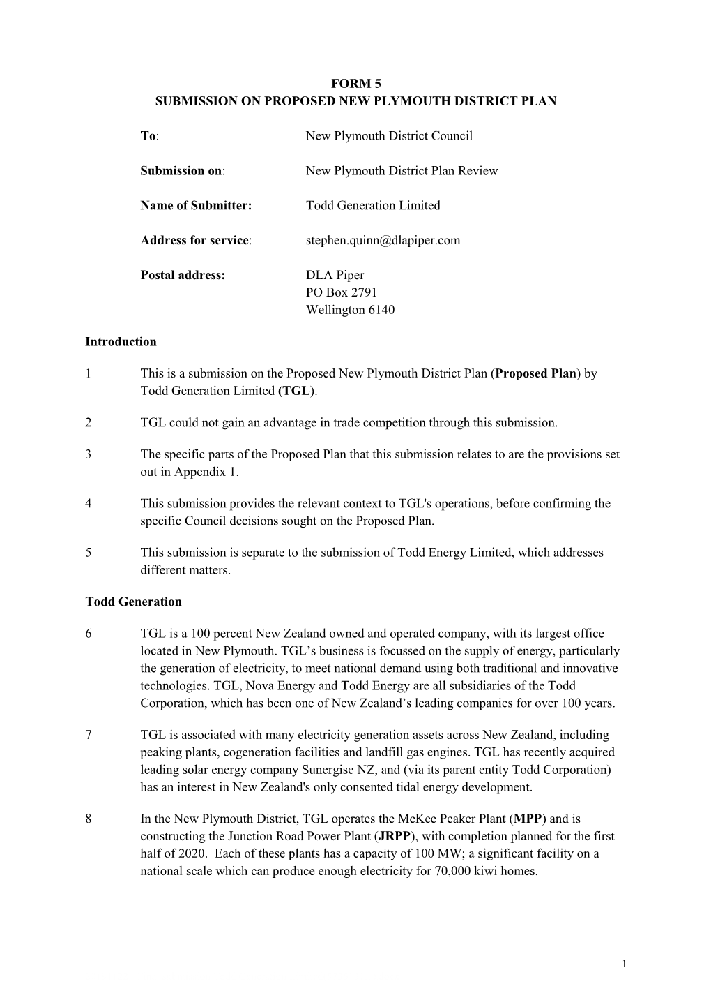 New Plymouth District Council Submission On