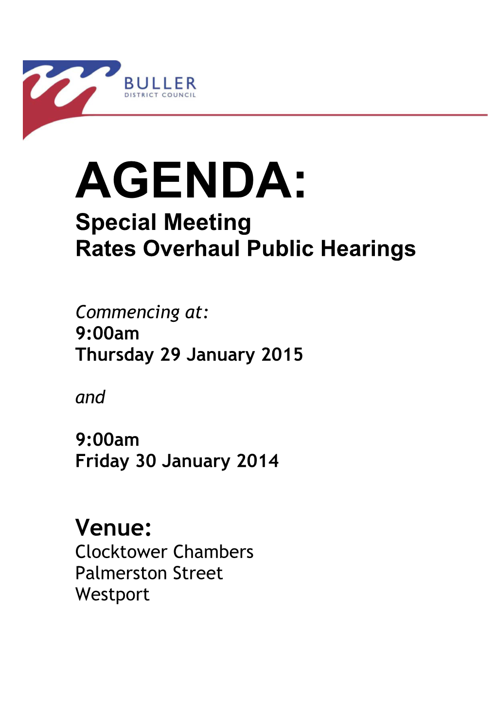 AGENDA: Special Meeting Rates Overhaul Public Hearings