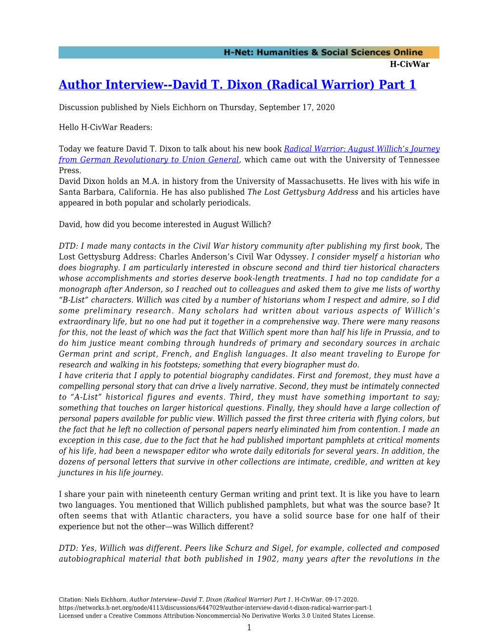Author Interview--David T. Dixon (Radical Warrior) Part 1