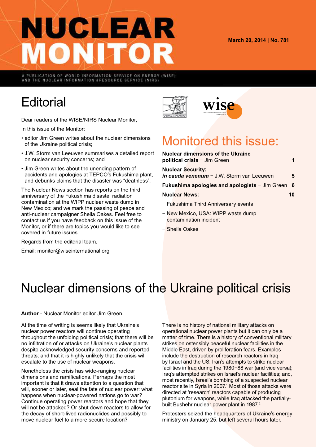 Nuclear Dimensions of the Ukraine Political Crisis Editorial