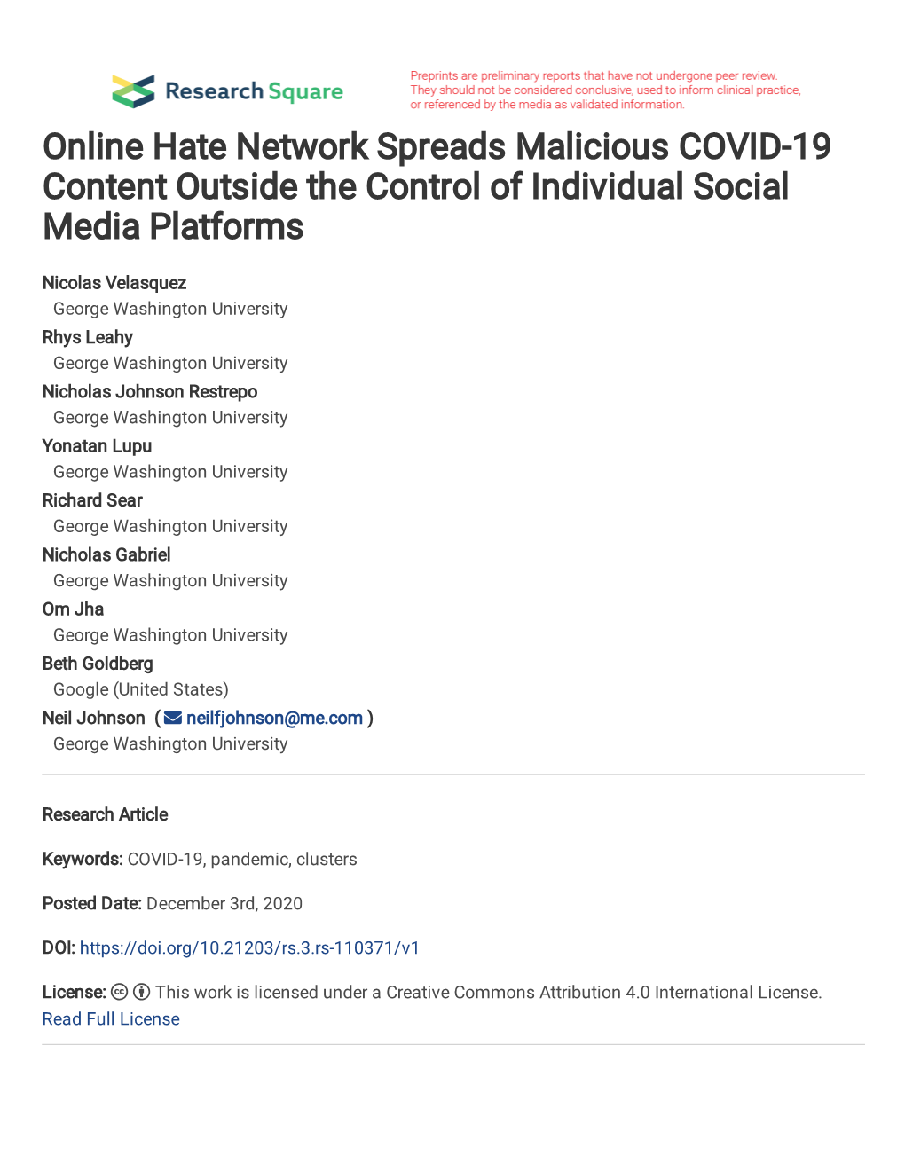 Online Hate Network Spreads Malicious COVID-19 Content Outside the Control of Individual Social Media Platforms