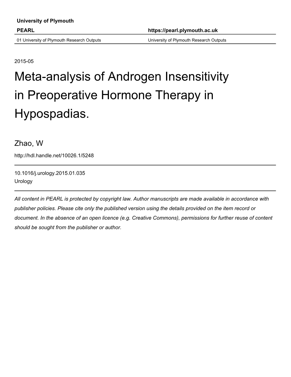 Meta-Analysis of Androgen Insensitivity in Preoperative Hormone Therapy in Hypospadias