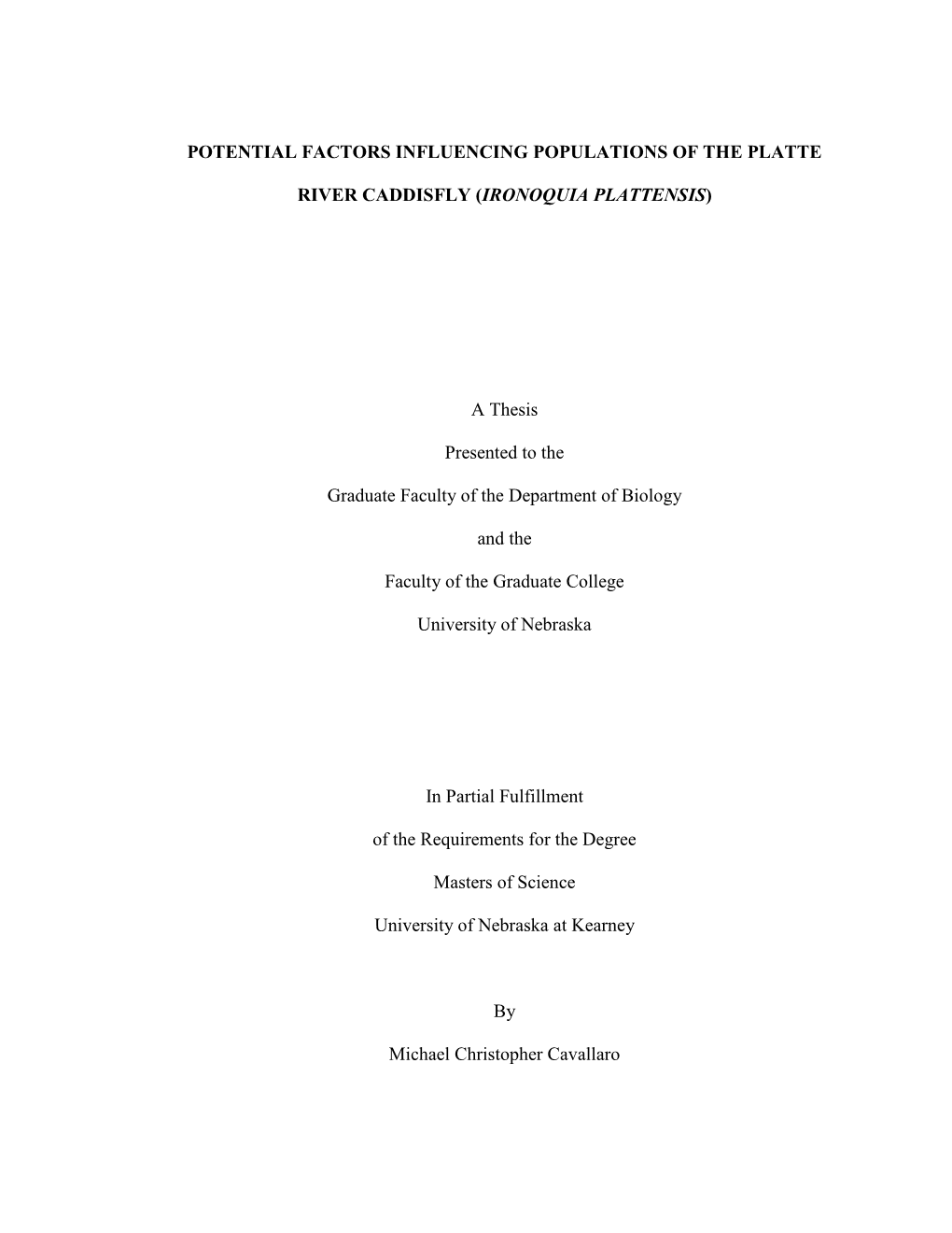 Potential Factors Influencing Populations of the Platte