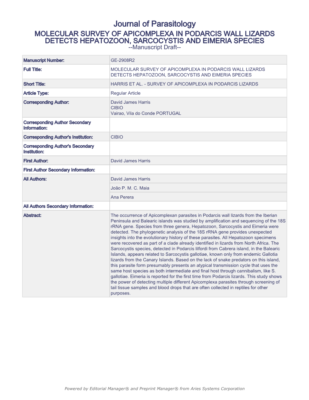 Journal of Parasitology