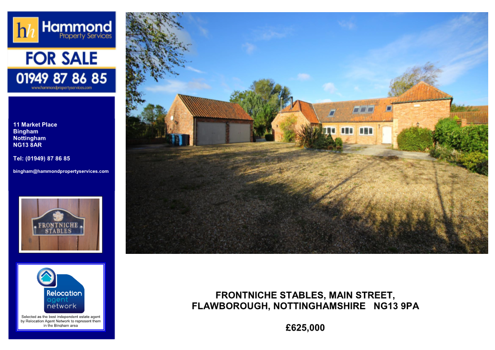 Frontniche Stables, Main Street, Flawborough, Nottinghamshire Ng13 9Pa £625000