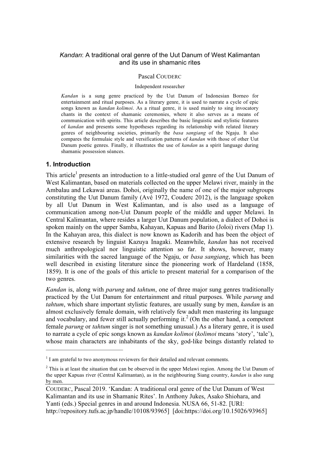 COUDERC, Pascal 2019. 'Kandan: a Traditional Oral Genre of the Uut