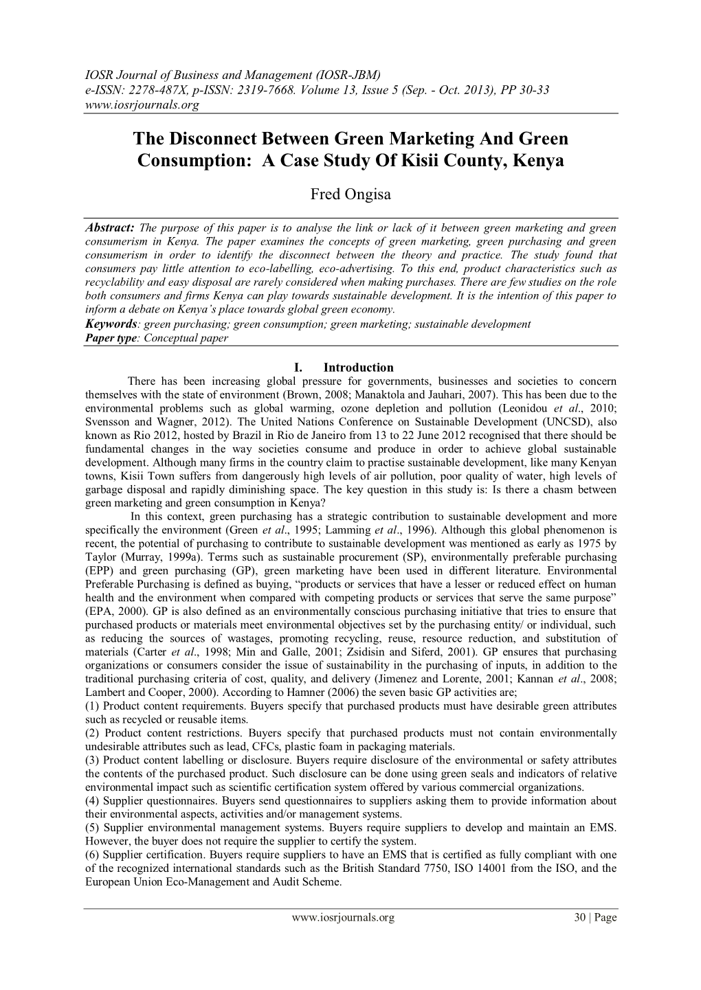 The Disconnect Between Green Marketing and Green Consumption: a Case Study of Kisii County, Kenya