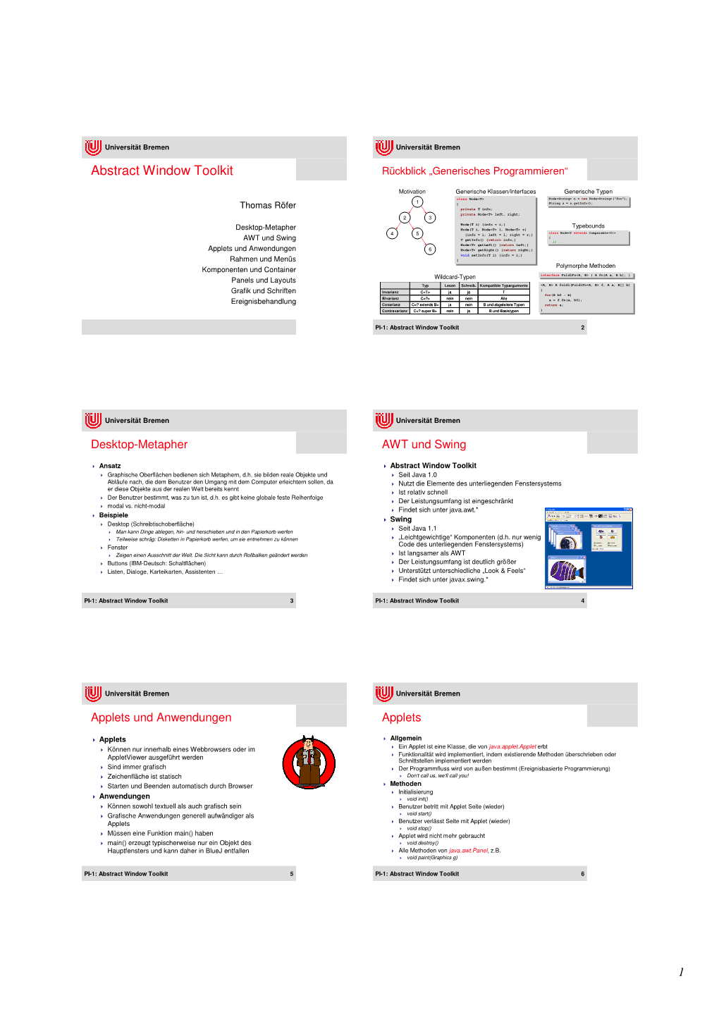 Abstract Window Toolkit Rückblick „Generisches Programmieren“